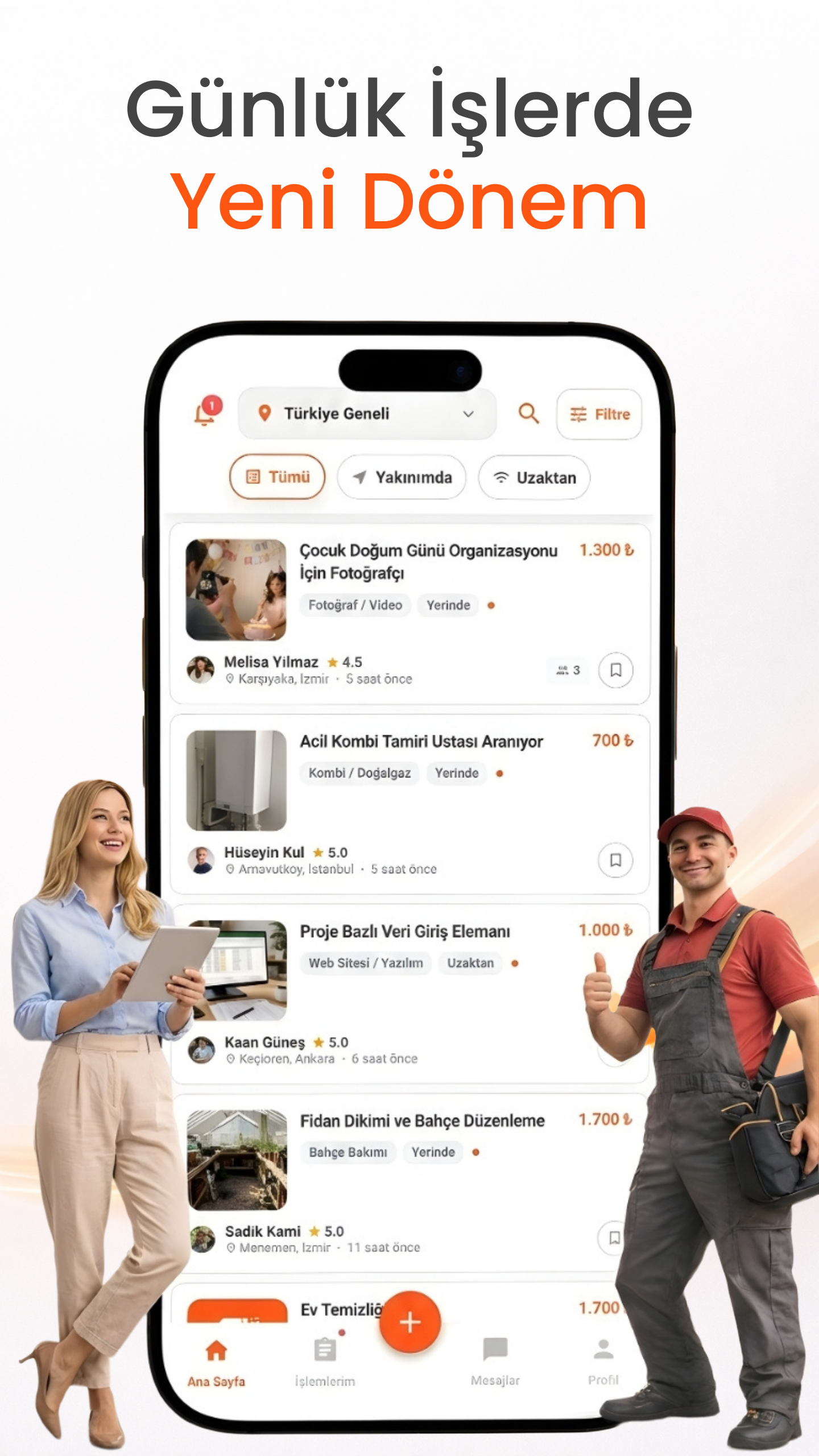 İşim Düştü ana ekran ve iş listesi görünümü