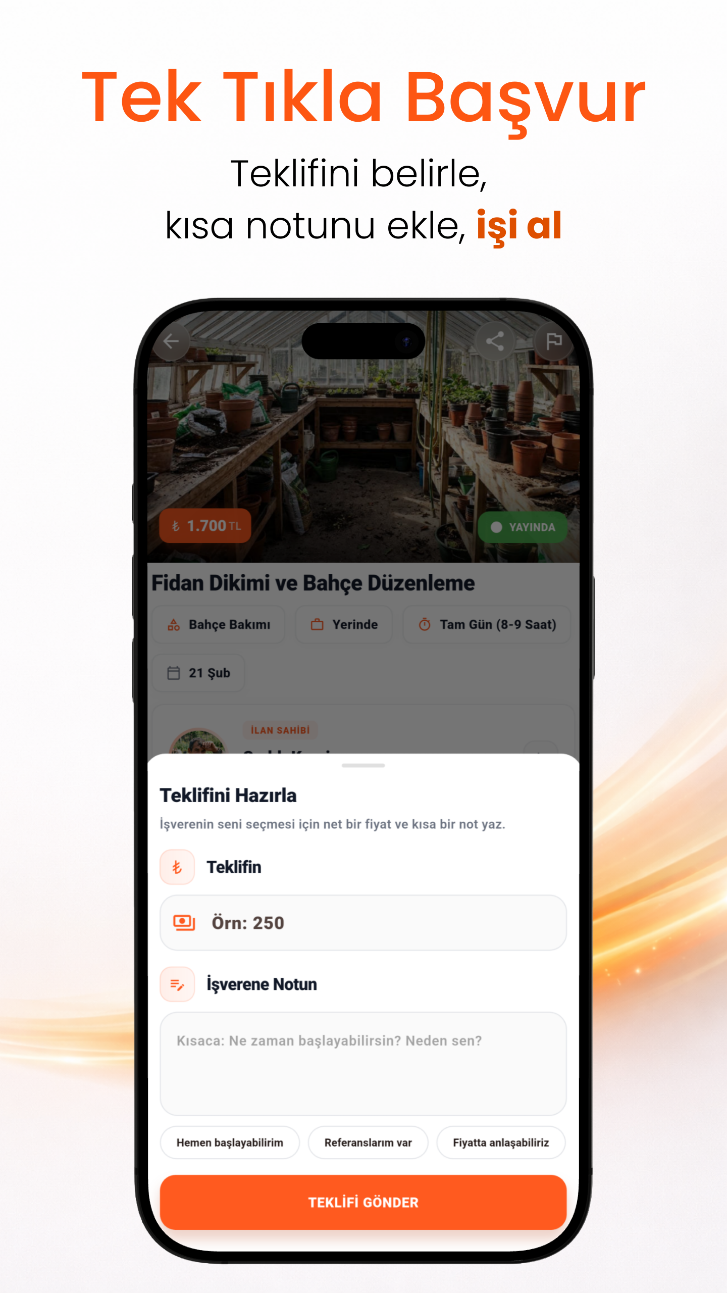 Teklif gönderme ve başvuru ekranı